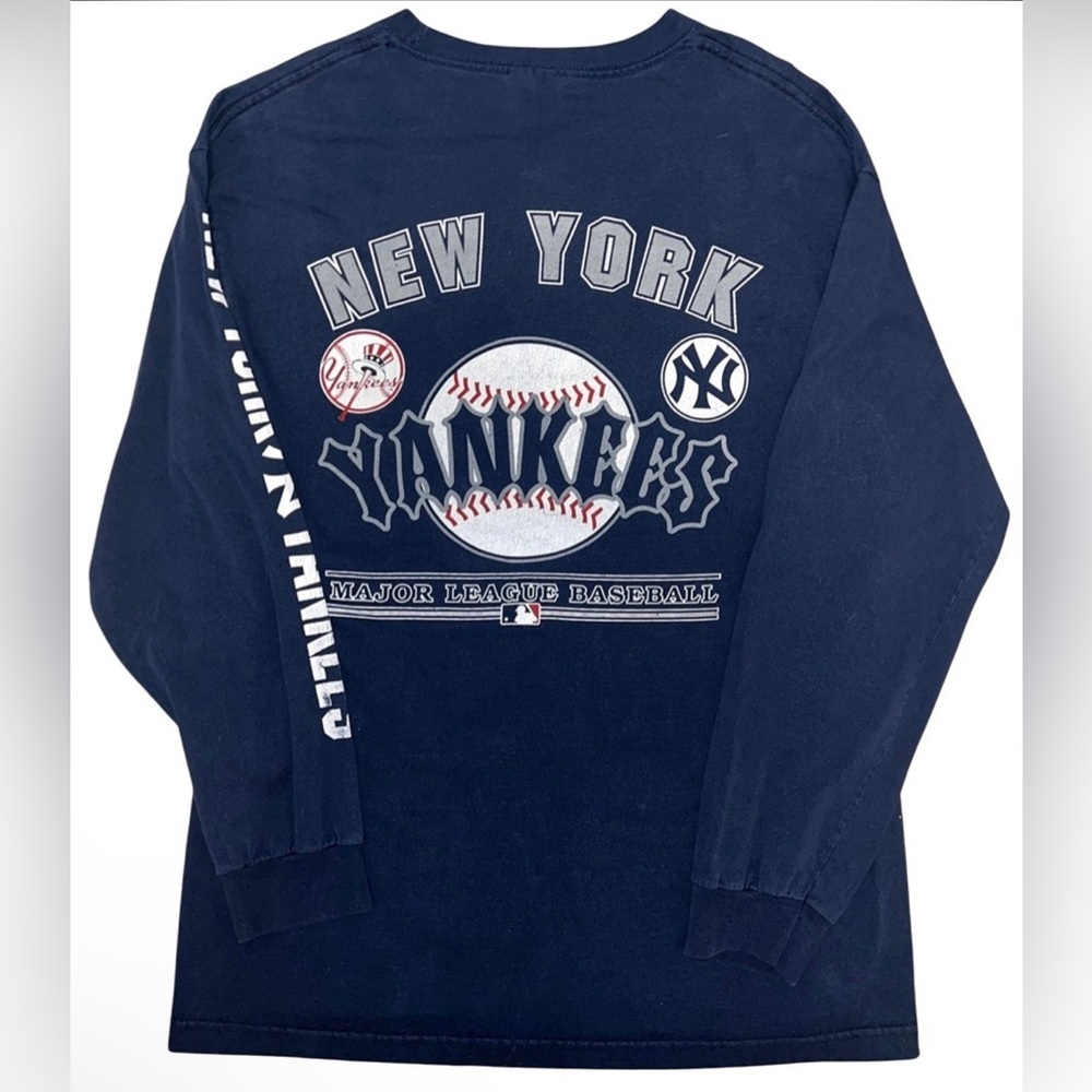 New York Yankees Vintage Longsleeve Shirt Y2K Era Mens Large Navy/Grey